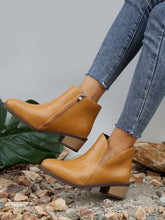 Asymmetric design zipper low thick heel chelsea boots